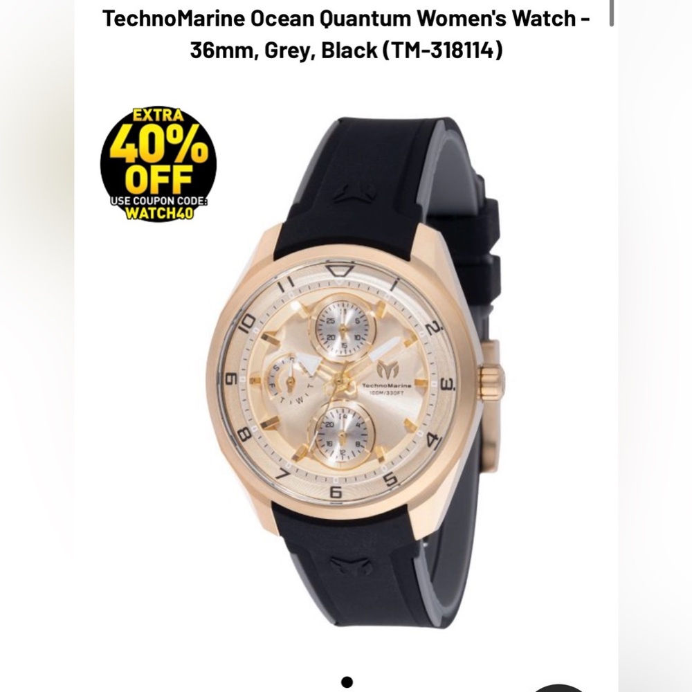 NIB TechnoMarine Ocean Quantum Women's Watch - 36mm, Grey, Black (TM-318114)